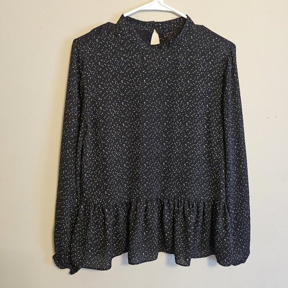 LOFT Ann Taylor Black and White Long Sleeve Peplum Top Medium - Picture 1 of 6